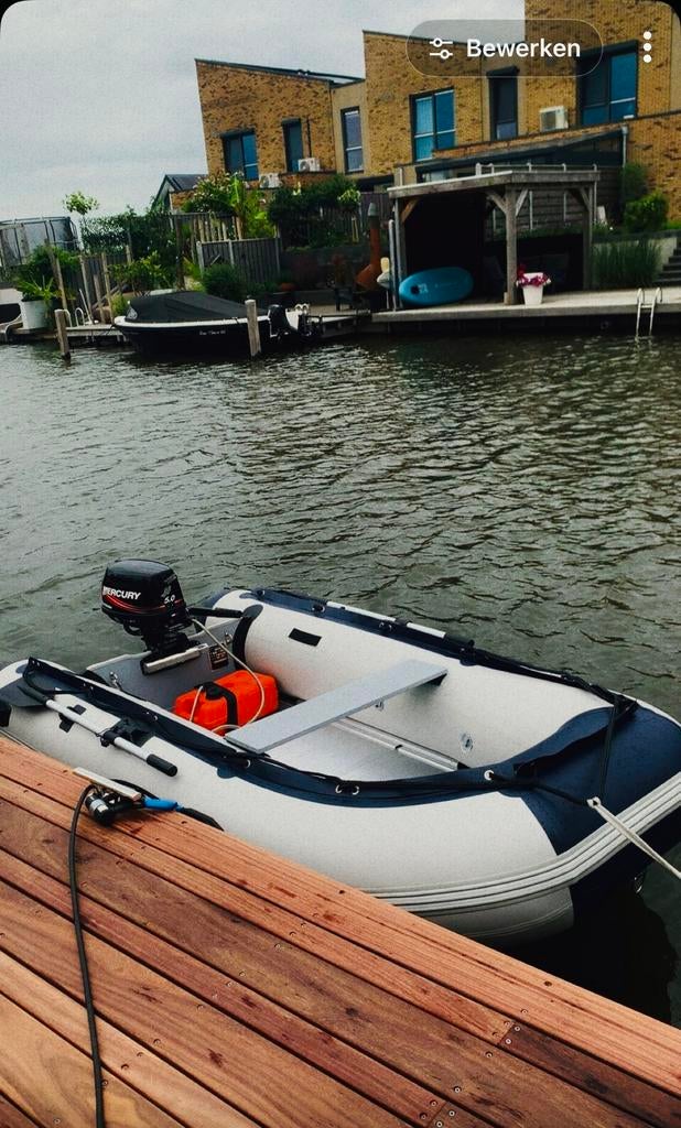 Mooie rubberboot met aluminium bodem en 5 pk mercury., Watersport en Boten, Ophalen, Aluminium, Peddels, Zo goed als nieuw