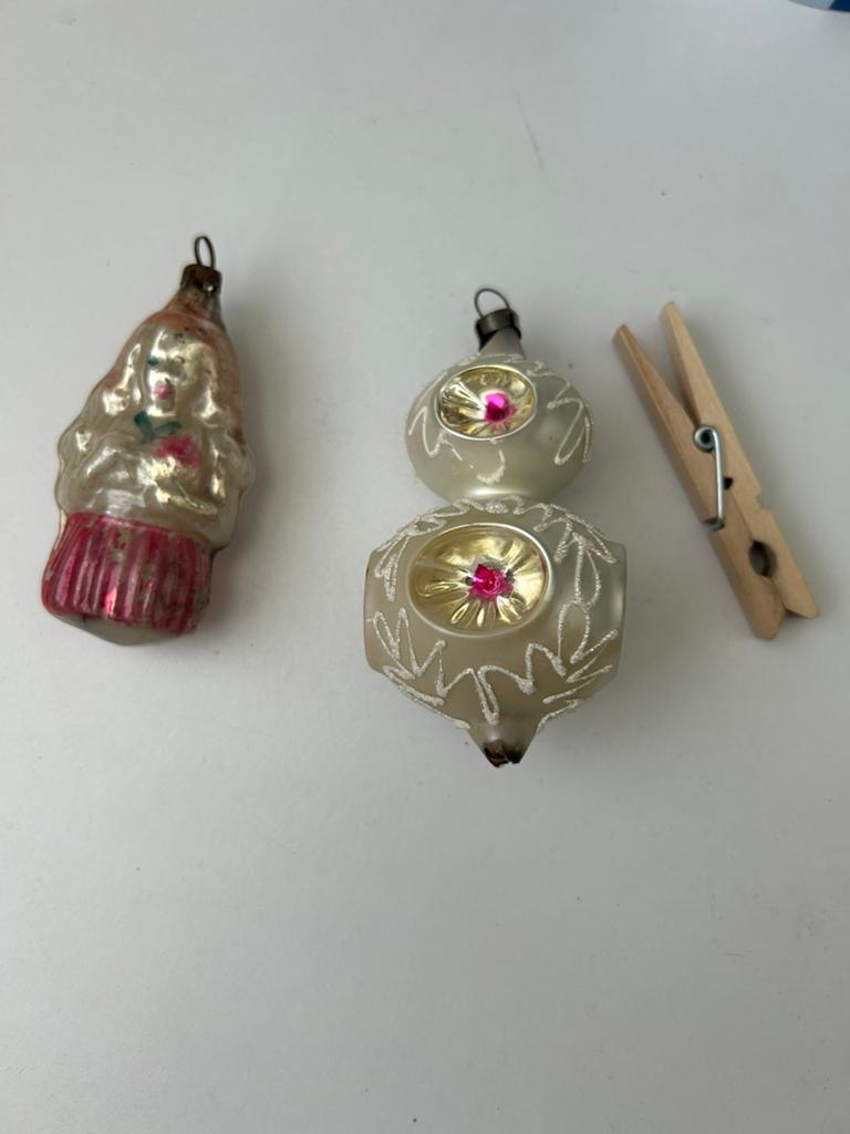 2 antieke glazen kerstballen, kerst ornamenten, Ophalen of Verzenden, Gebruikt