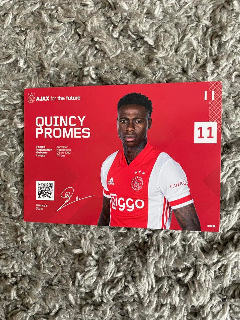 Ajax Spelerskaart Quincy Promes - Verzamelobject, Ophalen of Verzenden, Zo goed als nieuw, Ajax, Spelerskaart