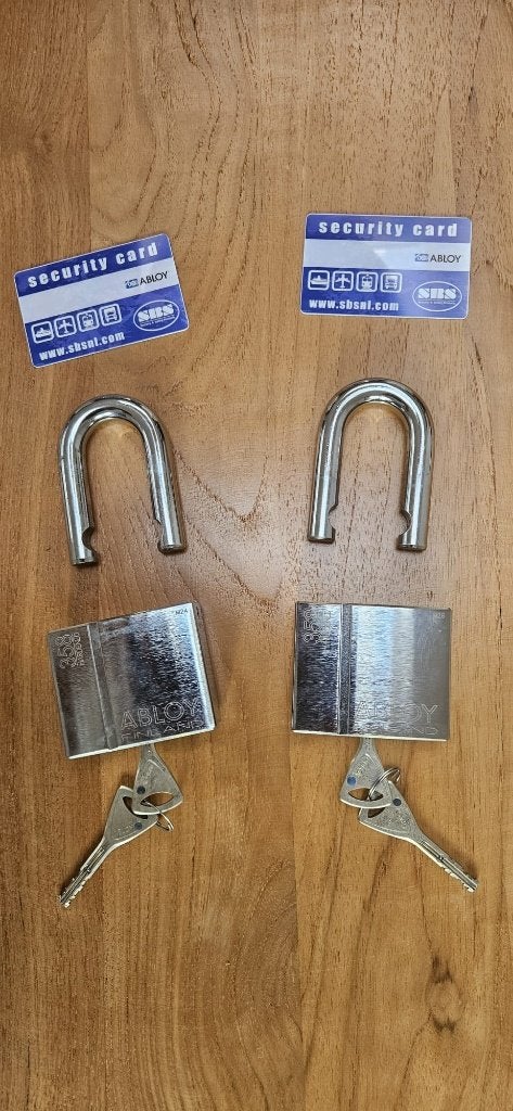 Abloy 358 hangslot / containerslot (2 stuks), Ophalen, Zo goed als nieuw, Chroom, Slot