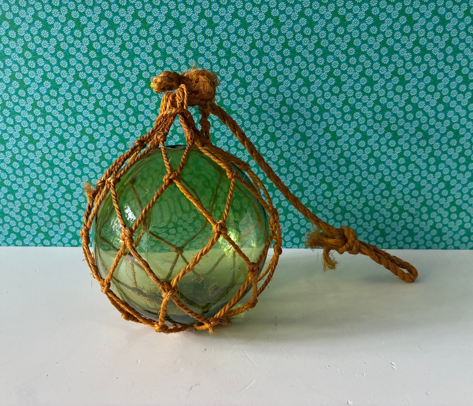 Vintage glazen visdobber in macramé, Ophalen of Verzenden