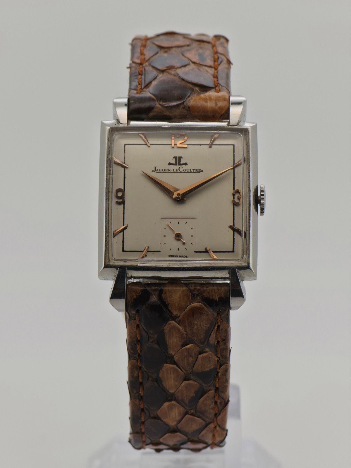 Jaeger LeCoultre Horloge 'Stepped Lugs' Cal. 480 ca. 1945, Sieraden, Tassen en Uiterlijk, Overige merken, Staal, Met bandje, Polshorloge