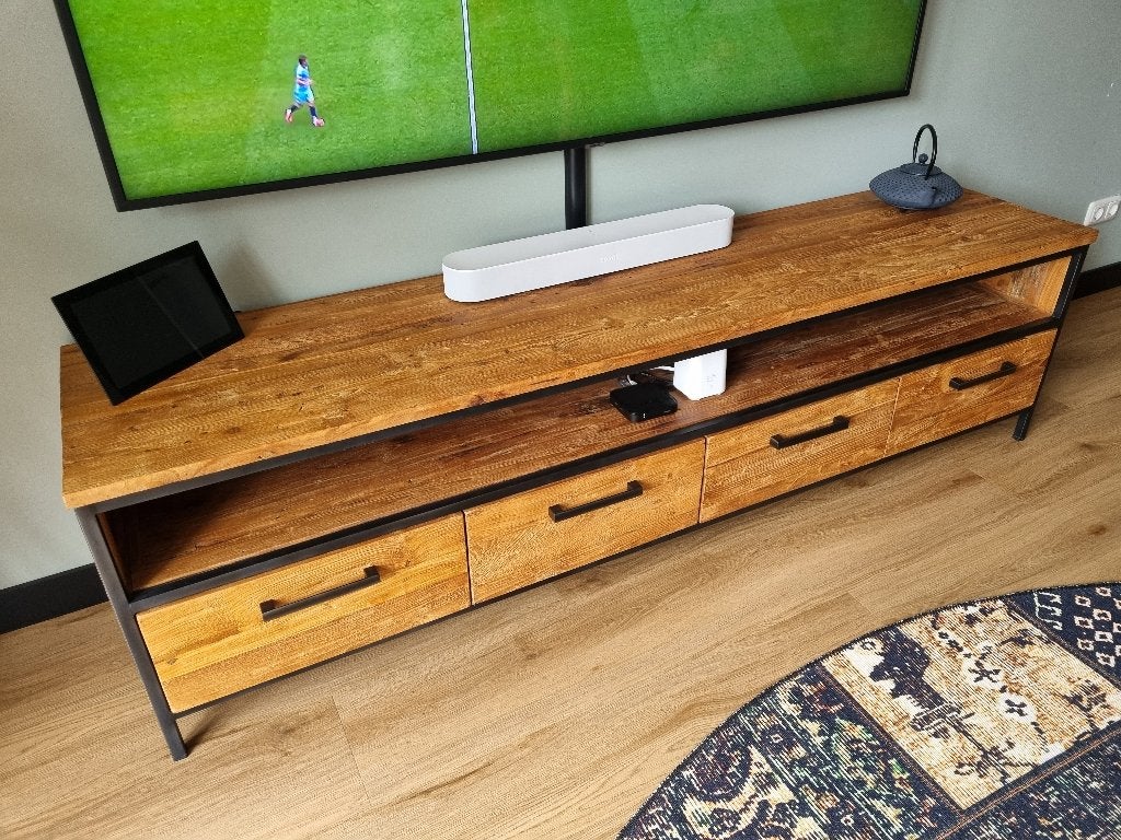 Tv-meubel ROMARO, 200 cm, teakhout mix rough, Ophalen, 150 tot 200 cm, Teakhout, Zo goed als nieuw