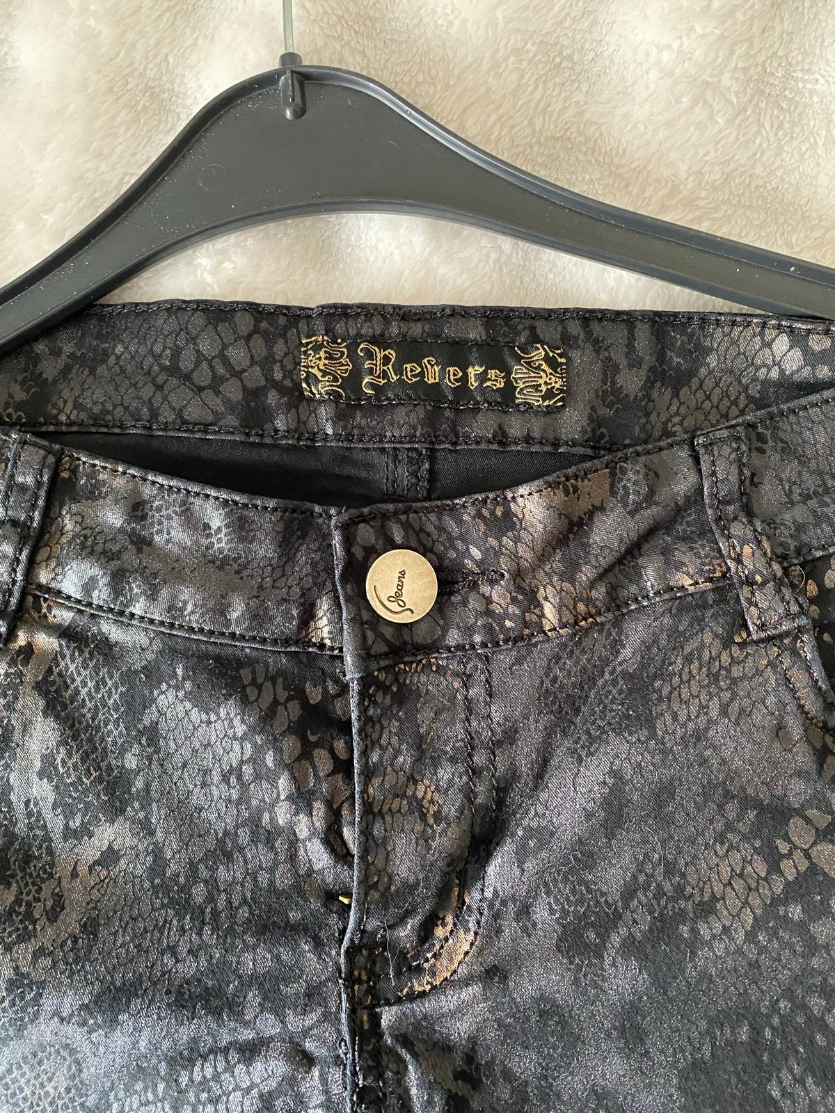 Rebers Jeans Zwarte Broek met Slangenprint - Maat M, Kleding | Dames, Broeken en Pantalons, Zwart, Maat 42/44 (L), Ophalen of Verzenden