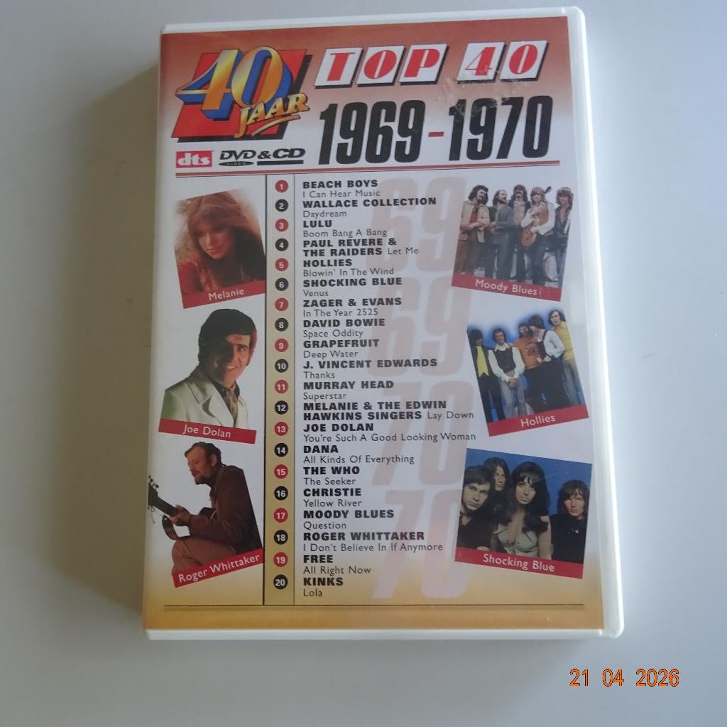 40 Jaar Top 40 - 1969-1970 - David Bowie, Kinks eva (dvd/cd), Cd's en Dvd's, Dvd's | Muziek en Concerten, Alle leeftijden, Verzenden