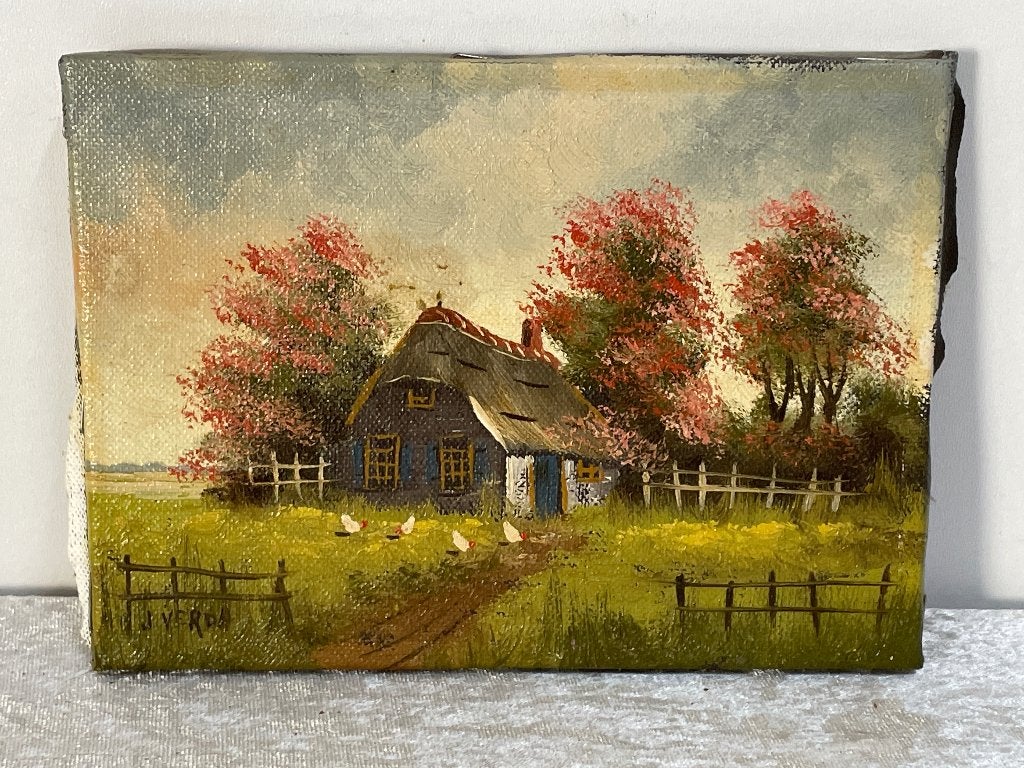 Vintage Schilderij boerderij J.Verda, Antiek en Kunst, Ophalen of Verzenden