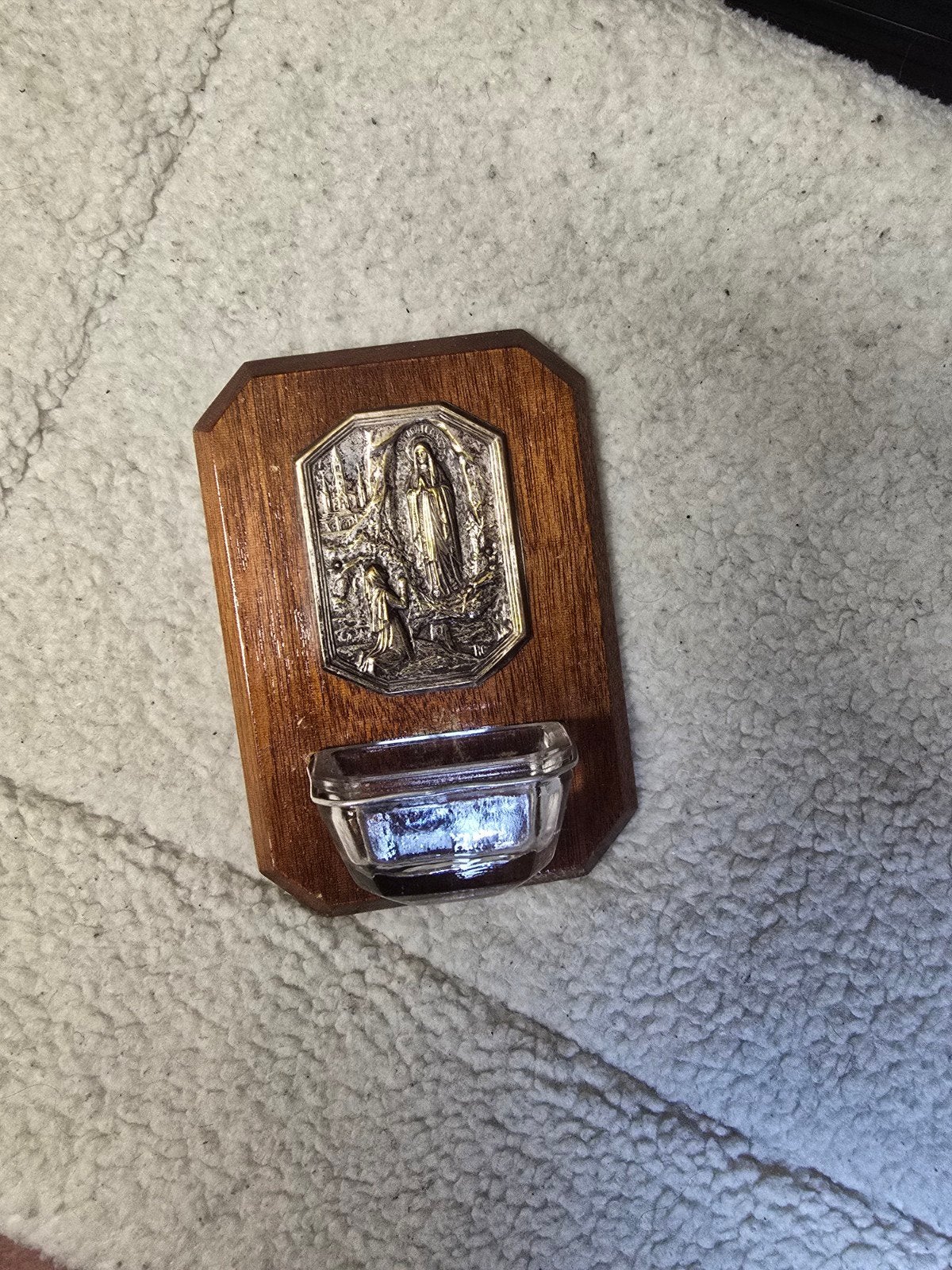 Vintage Lourdes Heilig Water Fontein Houten Plaquette, Ophalen of Verzenden