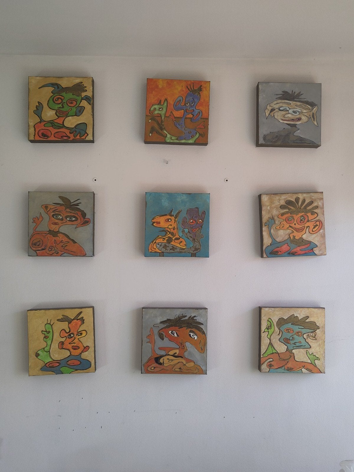 Set van 9 unieke en kleurrijke schilderijen van P. Griepi, Antiek en Kunst, Ophalen of Verzenden