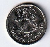 1  markka  1990  M  Finland. km. 49 a  ( 0,50 euro ), Ophalen of Verzenden, Overige landen, Losse munt