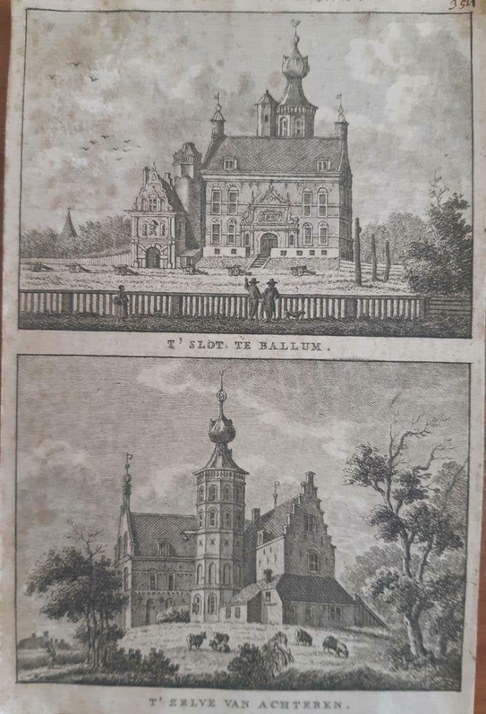 23-24/ Slot van Ballum (2 afbeeldingen) Kopergravure ca 1790, Antiek en Kunst, Ophalen of Verzenden