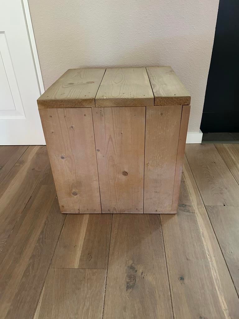 Steigerhouten kubus/bijzettafel 50x50x50 cm, Ophalen, Minder dan 50 cm, Gebruikt, 50 tot 100 cm