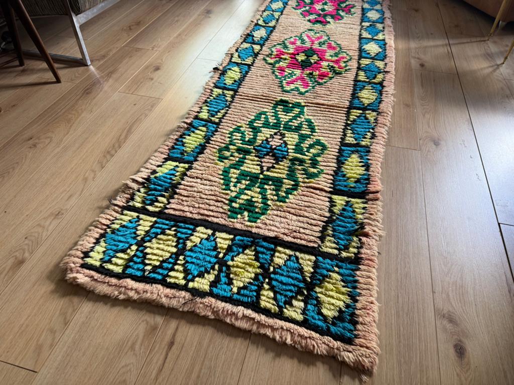 Vintage Marokkaanse loper 280 x 78 cm wol handgeknoopt, Bohemian | Seventies | Eclectic | Wabi Sabi, 1053 ML, Amsterdam, Info@bababoho.com
