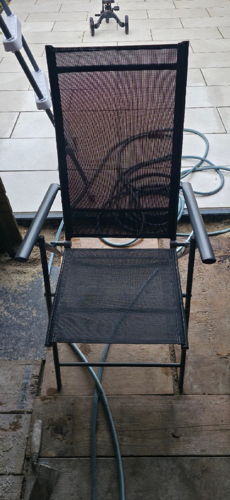 4 tuinstoelen met Madison stoelkussen - Zwart, verstelbaar, Ophalen, Gebruikt, Metaal, Inklapbaar