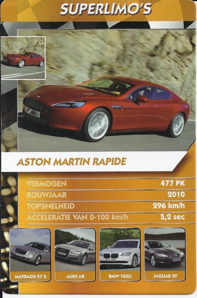 Kw2729 autokaartje aston martin rapide, Ophalen of Verzenden, Zo goed als nieuw, Auto's