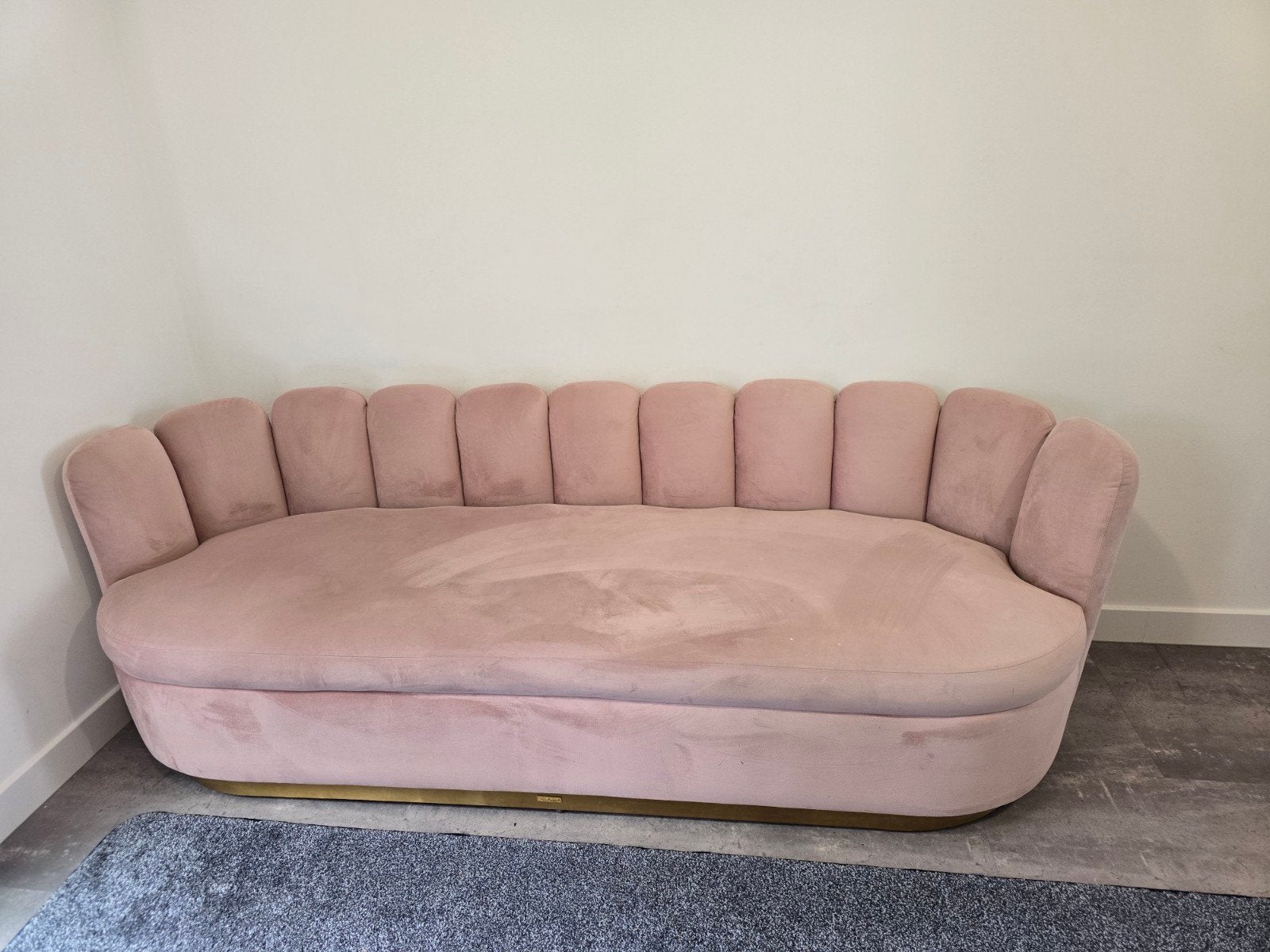 Roze fluwelen bank - Schelp design, Gebruikt, Art Deco, Modern, Glamour, 150 tot 200 cm, Tweepersoons