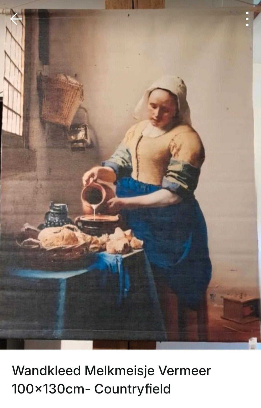 Nieuw Countryfield Wandkleed 'Melkmeisje' Vermeer100x130cm, Huis en Inrichting, Verzenden, Overige typen, Nieuw, 125 cm of meer