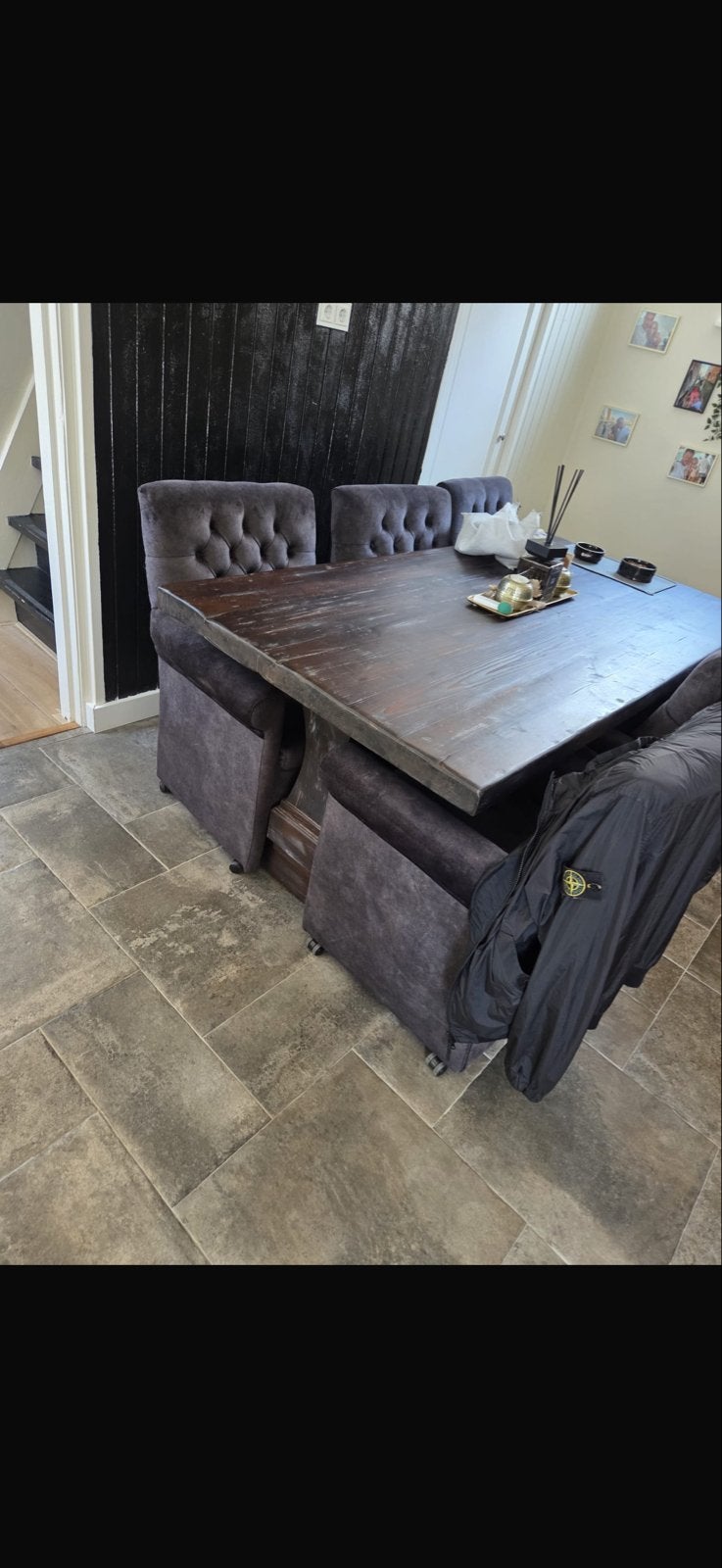 Klooster eettafel met 6 stoelen - 200x98 cm, Ophalen, Gebruikt, 200 cm of meer, 50 tot 100 cm