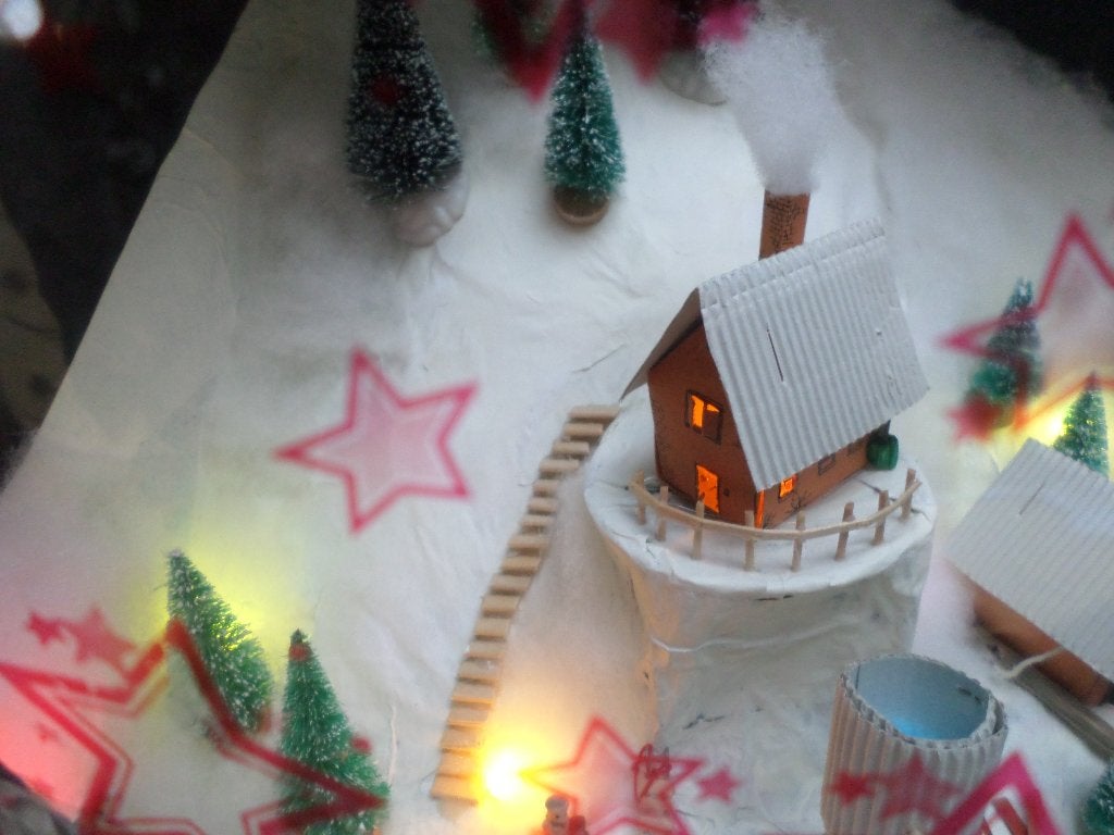 Kerst tafereel wintertafereel kijkdoos winterlandschap trein, Ophalen of Verzenden, Zo goed als nieuw
