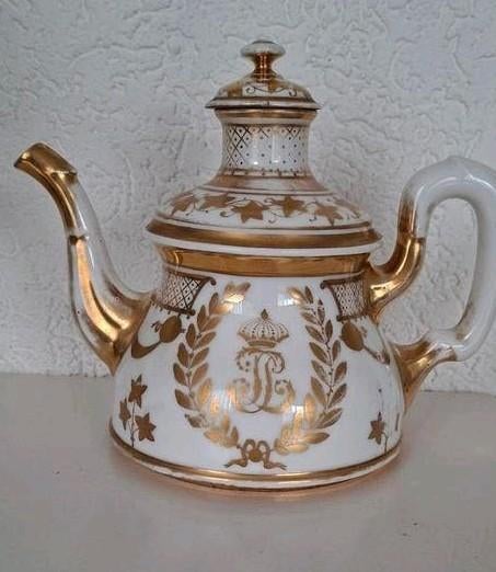 Antieke theepot Franse Empire ?met gouden decoratie, Ophalen of Verzenden