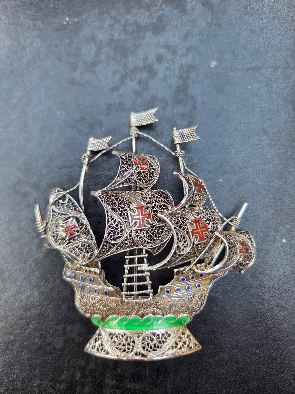 vintage zilveren filigraan zeilschip, Ophalen, Zilver