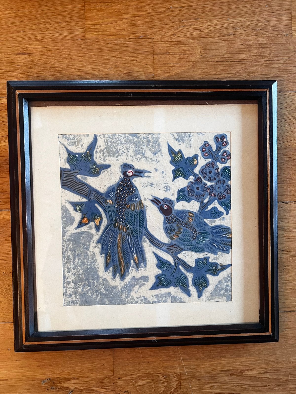 Ingelijste Batik Kunst: Vogels en Vissen, Antiek en Kunst, Kunst | Schilderijen | Klassiek, Achter glas, Overige stijlen, Dieren