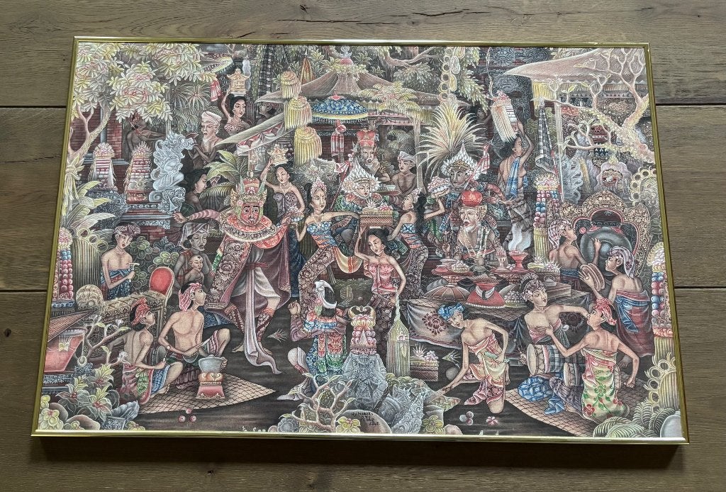 Balinees Schilderij Traditioneel Barong Dans (Ubud), Ophalen of Verzenden, Indonesië, Geschilderd, Schilderij