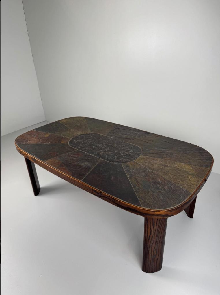 Large Slate & Rosewood Coffee Table, Ophalen, Z, 50 tot 100 cm, Z