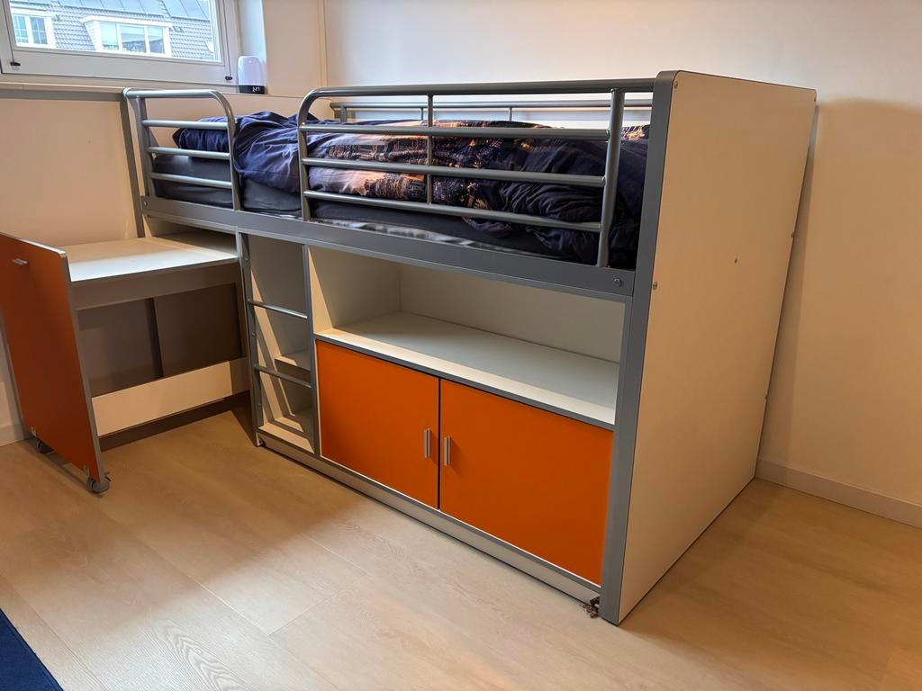 Vipack Bonny Halfhoogslaper bed - Oranje - 121x96x207, Ophalen, Gebruikt, Halfhoogslaper