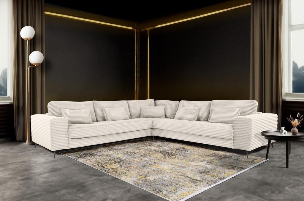 Nieuwe hoekbank beige brede ribstof bankstel corduroy stof, Keizer, Keizer, Hoekbank, 300 cm of meer