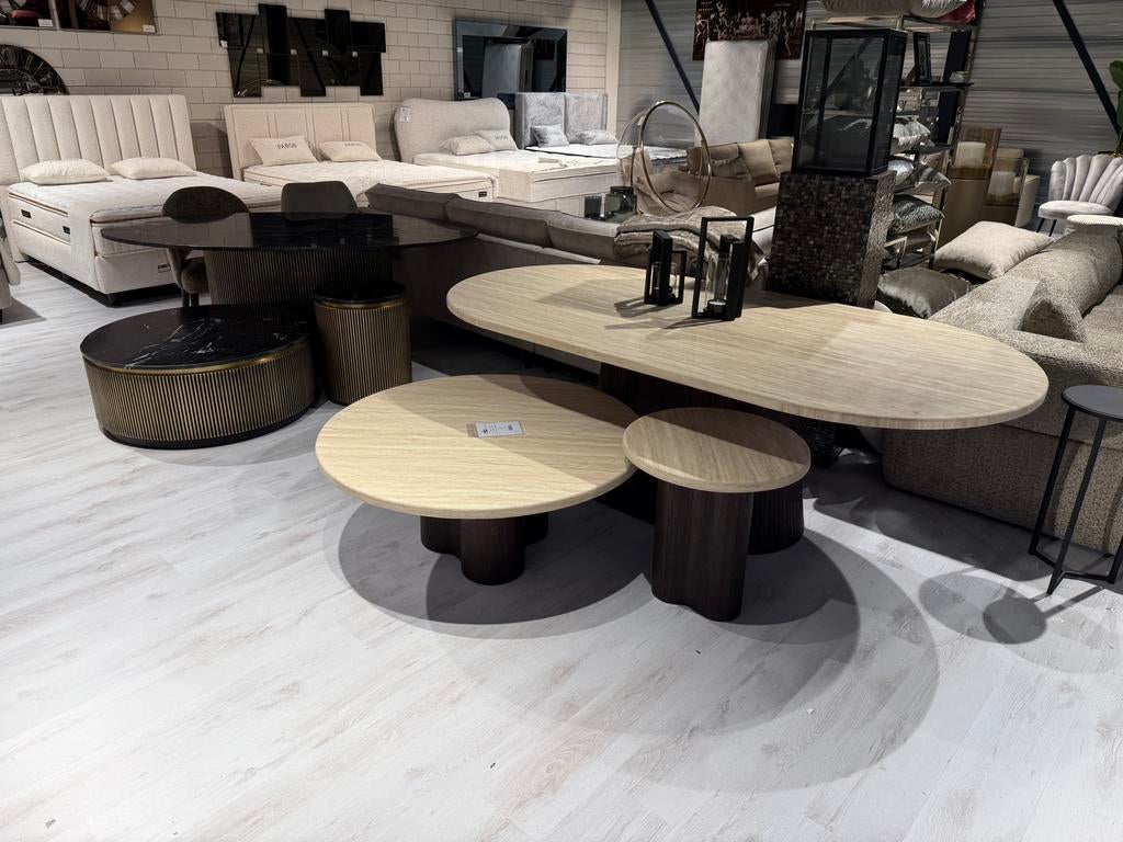 Eettafel & Salontafel Set - Marmer/Travertin complete set, Huis en Inrichting, Tafels | Eettafels, Japandi, 100 tot 150 cm, Ophalen of Verzenden
