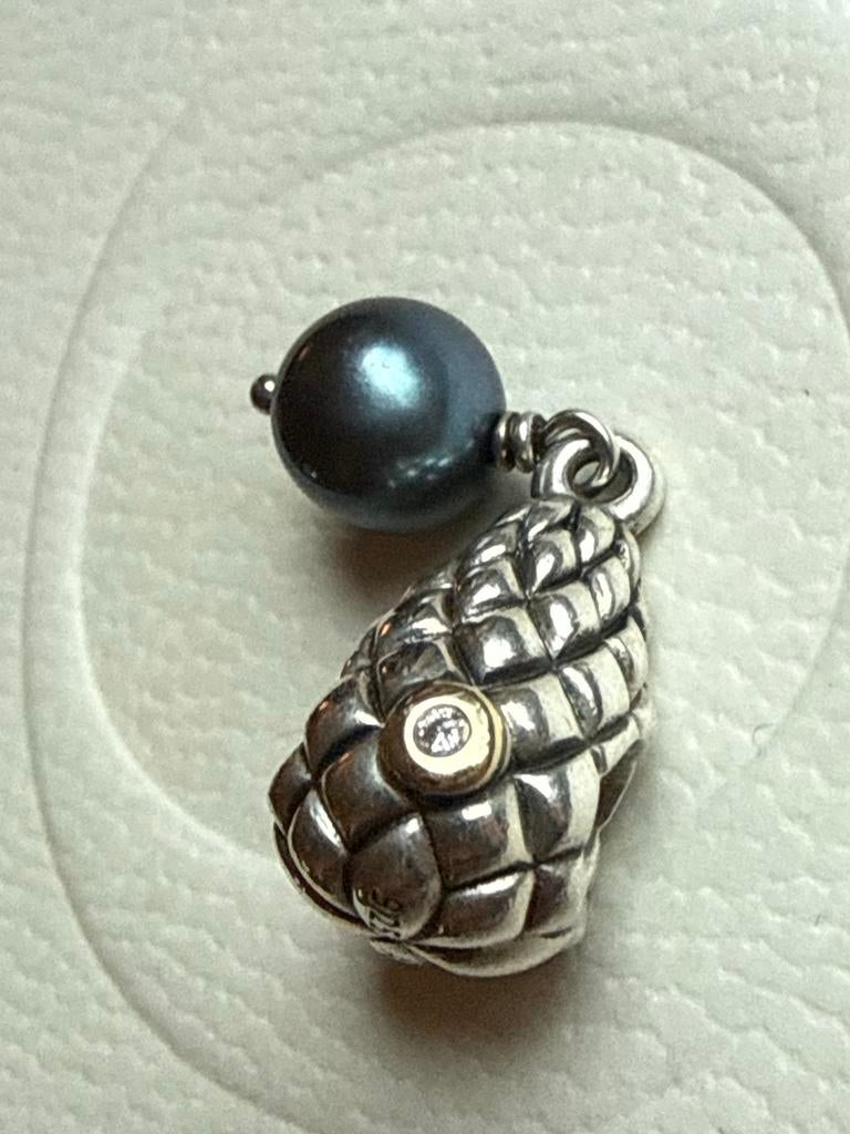 Pandora bedel zilver met 14k goud diamantjes en parel, Ophalen of Verzenden, Zo goed als nieuw, Goud, Pandora