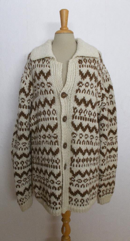 Noors/folkore wollen beige/bruine handmade trui! L/XL, Ophalen of Verzenden, Zo goed als nieuw, Maat 42/44 (L), Bruin