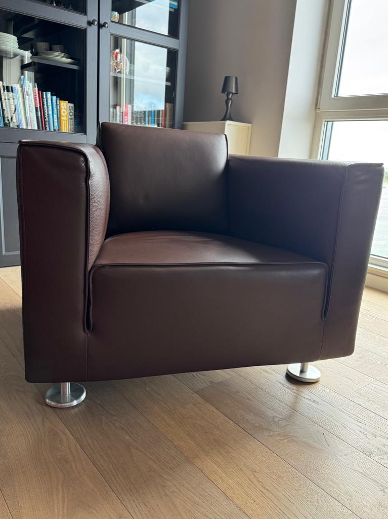 2 lederen fauteuils, Huis en Inrichting, Fauteuils, Ophalen, Gebruikt, Tijdloos, 50 tot 75 cm