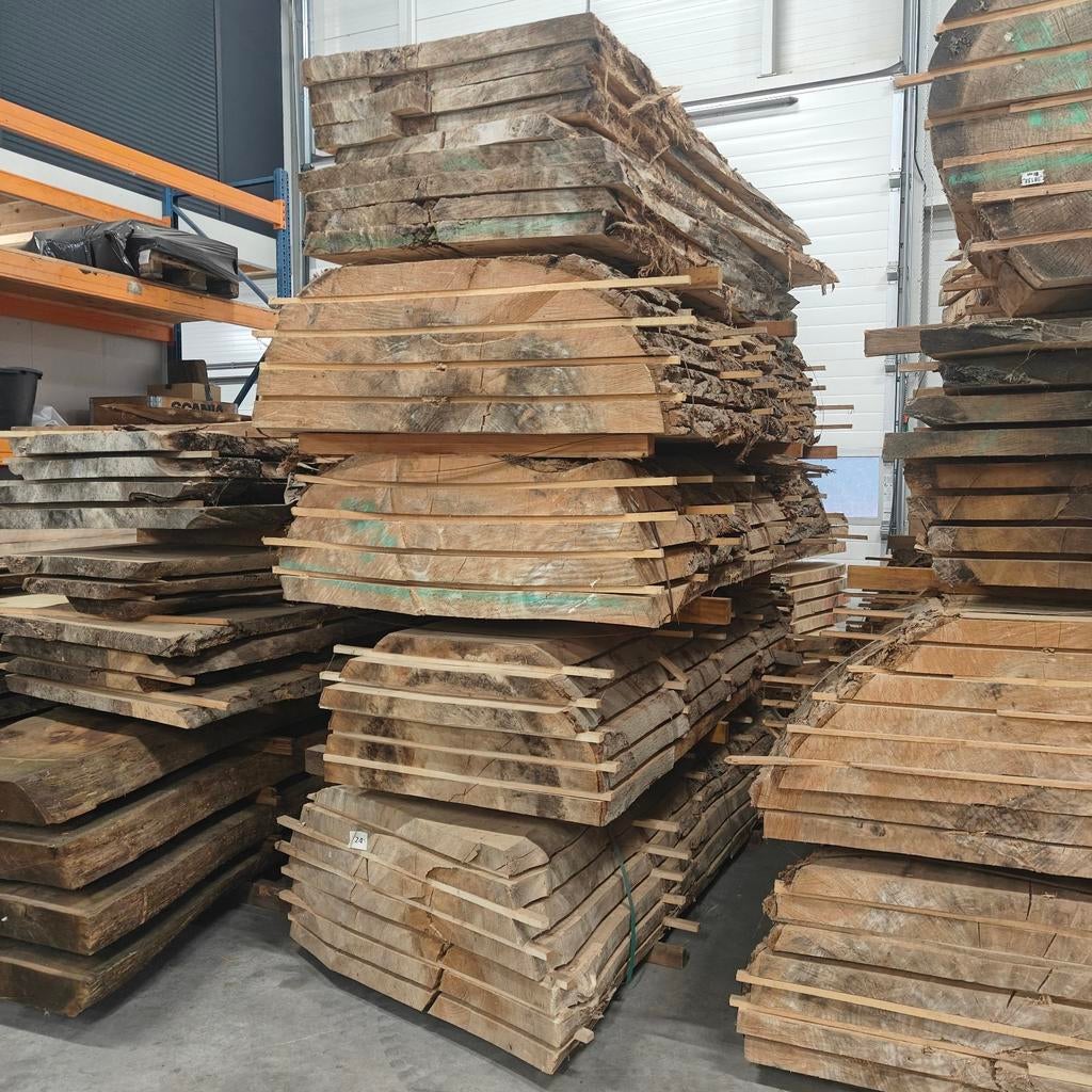 Grote OUTLET boomstam tafel bladen. Eiken, Beuken Populieren, Huis en Inrichting, Tafels | Eettafels, Ophalen, 50 tot 100 cm, Rechthoekig
