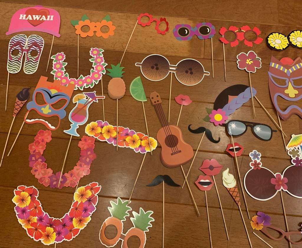 Veel (>50) Photo/foto Props Hawaii - Feest Accessoires, Hobby en Vrije tijd, Feestartikelen, Nieuw, Feestartikel, Overige, Ophalen of Verzenden