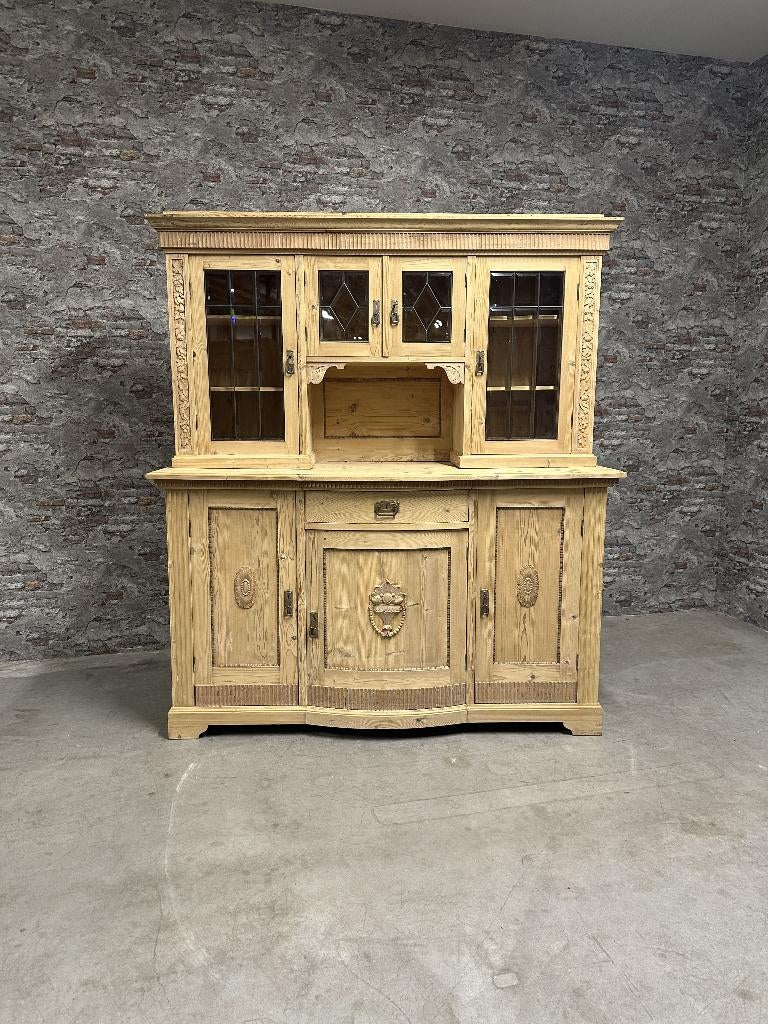 nr.8698 Antiek grenen buffetkast | keukenkast, Info@antiekgroothandel.com, Gebruikt, 150 tot 200 cm, Met lade(s)