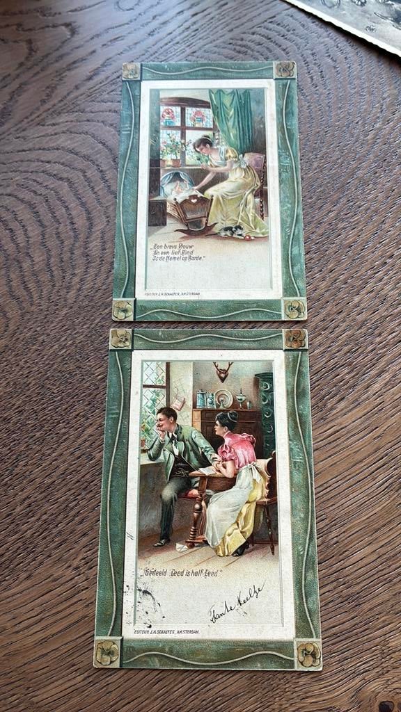 Moeder met baby in schommelwieg en gedeeld leed is half leed, Ophalen of Verzenden, Voor 1920, Gelopen, Kinderen