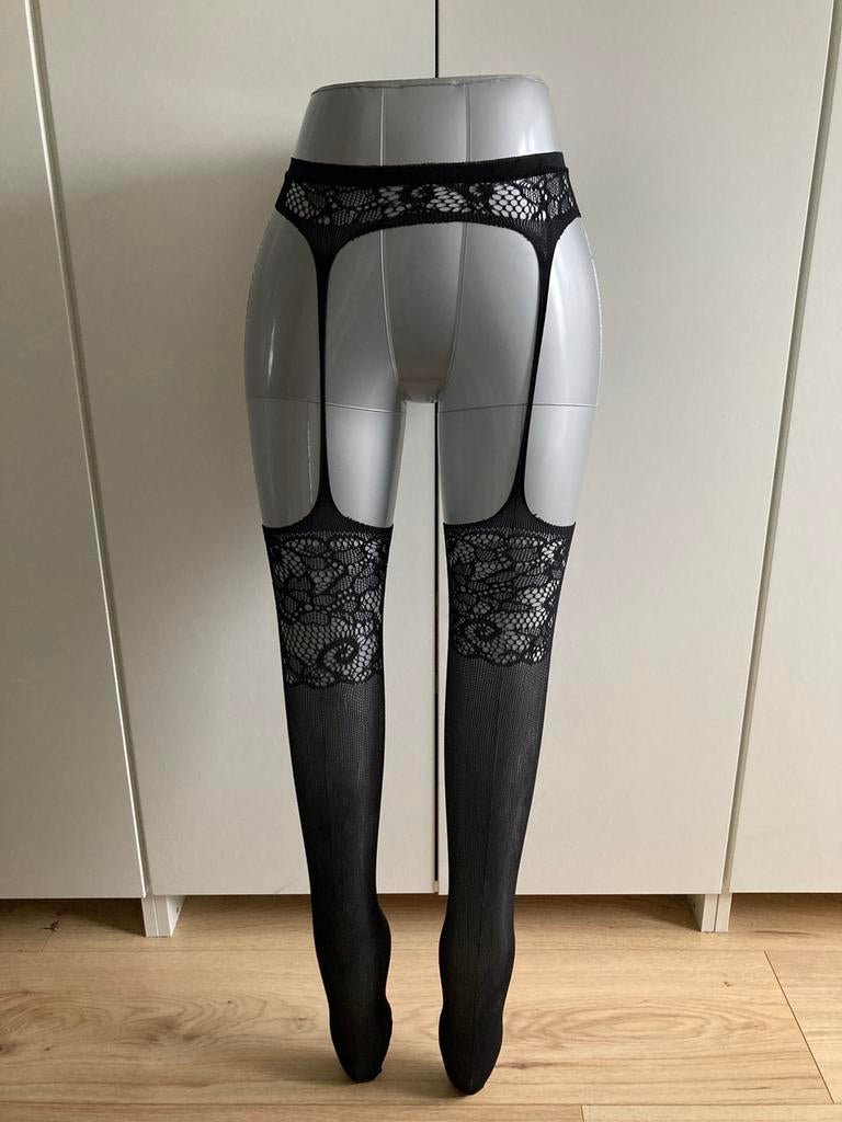Jarretel zwart met motief, Ophalen of Verzenden, Zo goed als nieuw, Zwart, Panty