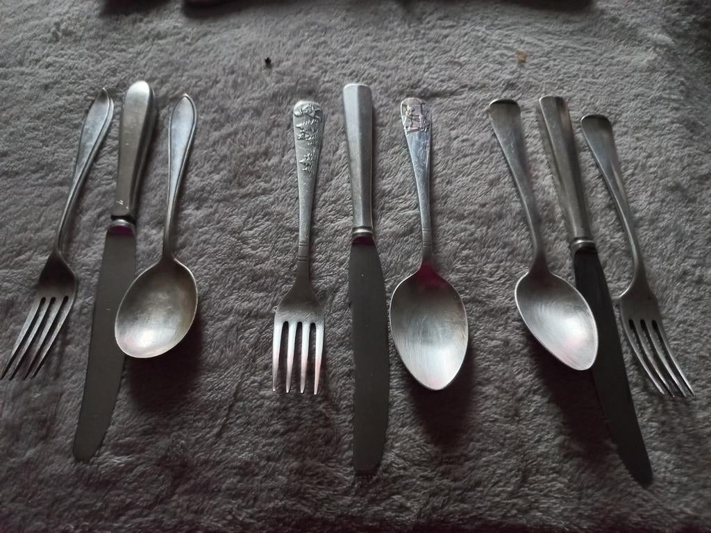Vintage verzilverd kinder Bestek   per set €15.00, Antiek en Kunst, Antiek | Bestek, Ophalen of Verzenden