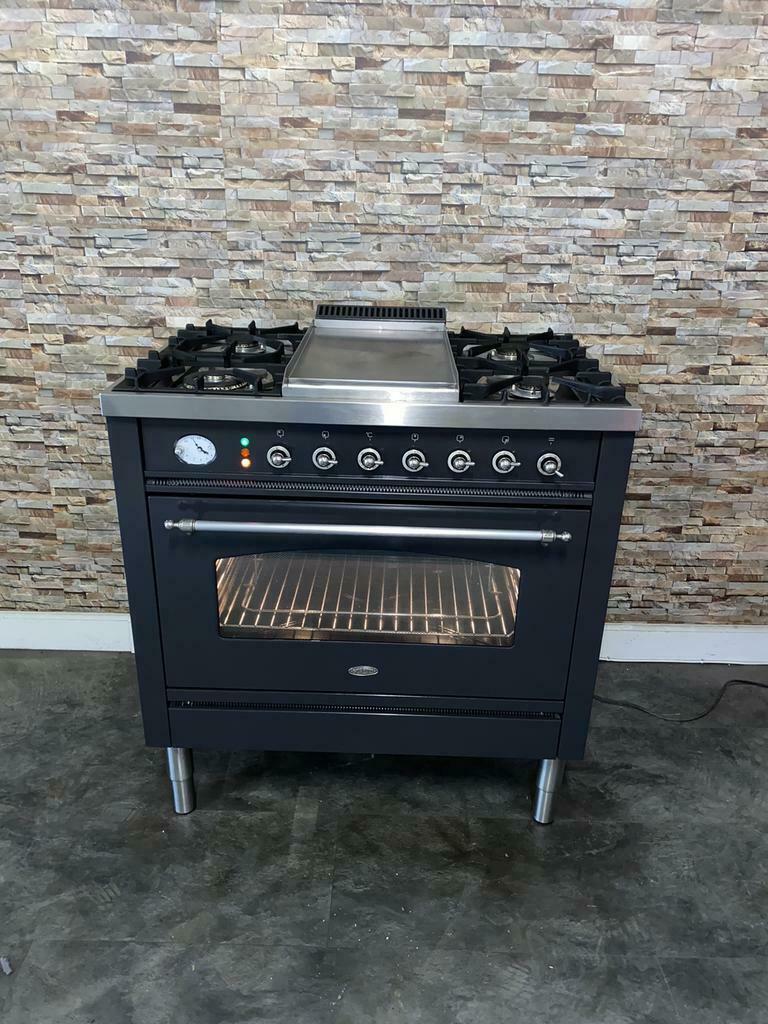 Zeer nette Boretti 5 pits Antraciet/chroom met Frytop 90 cm, Witgoed en Apparatuur, Gebruikt, Fornello Esperta, Ophalen of Verzenden