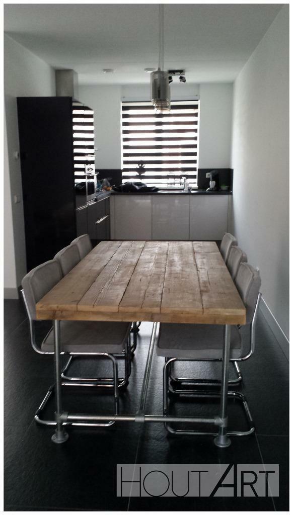 Luxe eettafel steigerhout met verzinkte steigerbuis! NIEUW, Info@hout-art.nl, Nieuw, Vijf personen of meer, 150 tot 200 cm