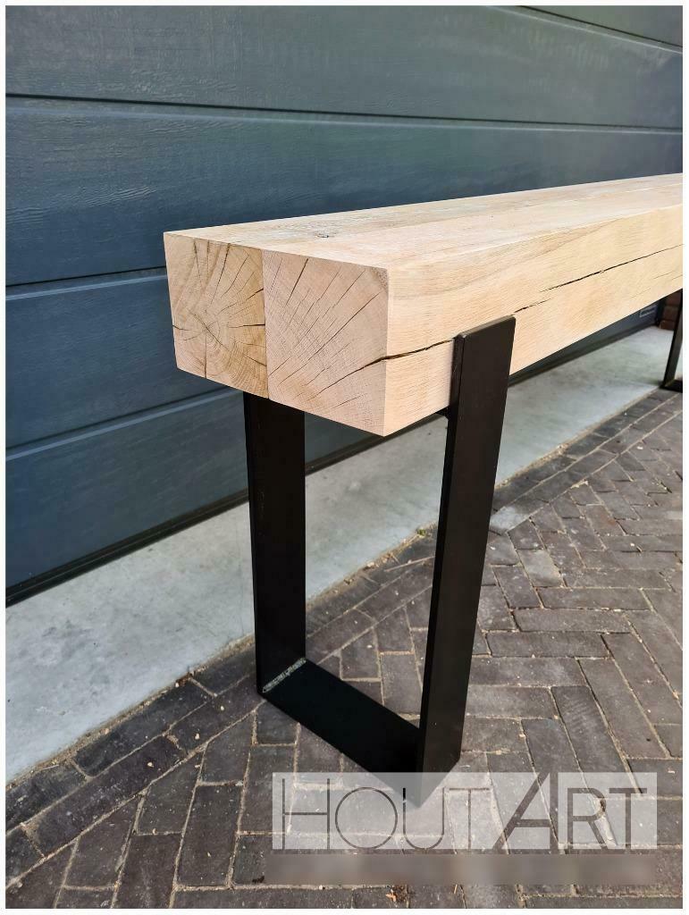 Sidetable industrieel EIKEN BALKEN MET STAAL!, Huis en Inrichting, Tafels | Sidetables, Info@hout-art.nl, Nieuw, Ophalen of Verzenden
