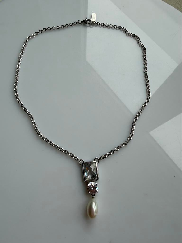 Ti Sento Zilveren Ketting met Hanger, Sieraden, Tassen en Uiterlijk, Kettingen, Verzenden, Zo goed als nieuw, Zilver, Met edelsteen