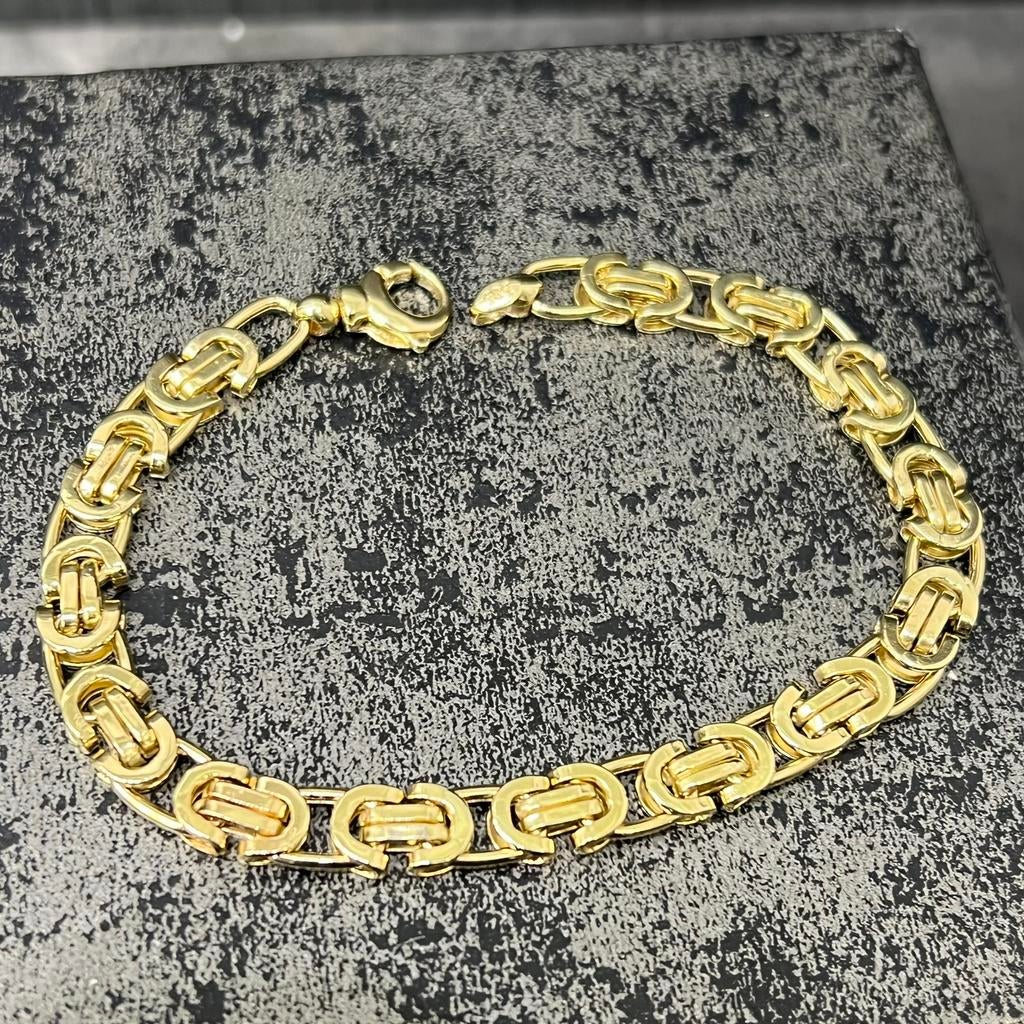 14 karaat gouden armband plat koningsschakel koningsarmband, Ophalen of Verzenden, Zo goed als nieuw, Goud