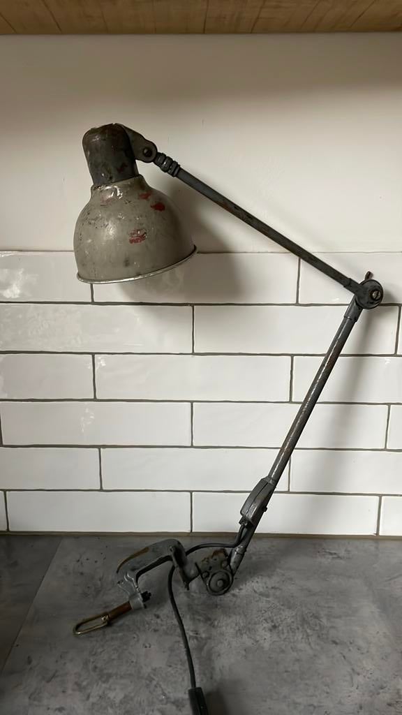 Werkplaatslamp, Art Deco, stoere bureaulamp, Antiek en Kunst, Ophalen