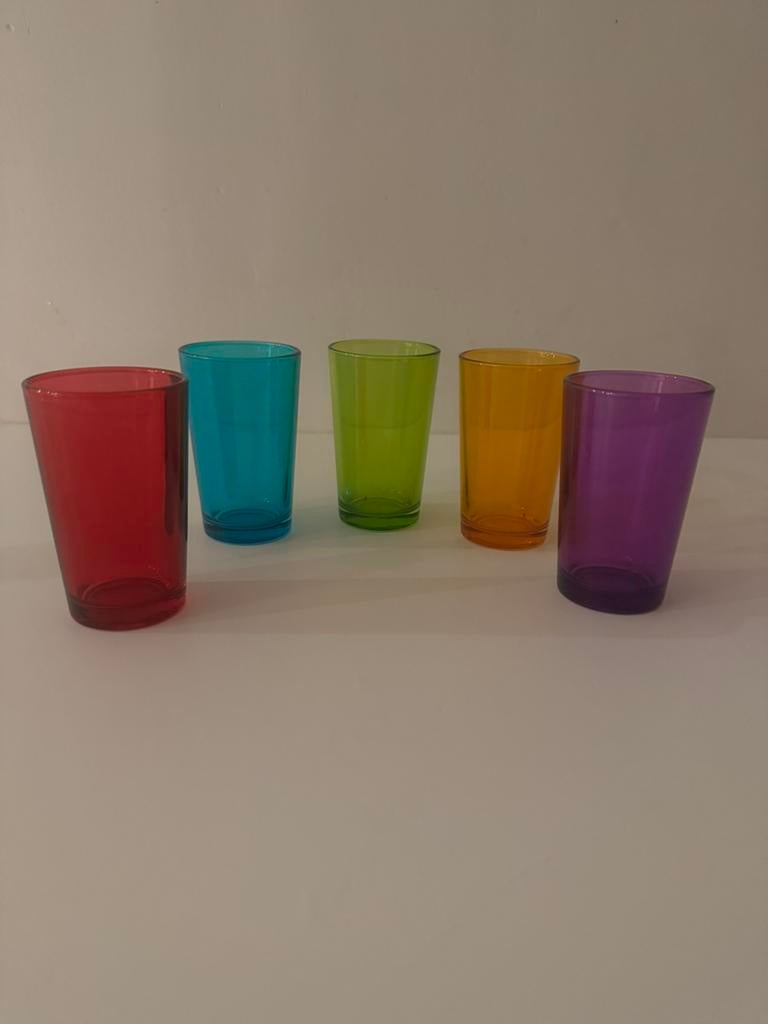 Vintage set van 5 gekleurde glazen van het merk Paşabahçe., Ophalen of Verzenden, Overige typen