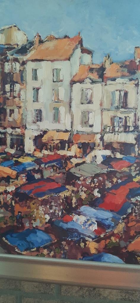 Markt te Honfleur Frankrijk door Henri Hess, Antiek en Kunst, Ophalen