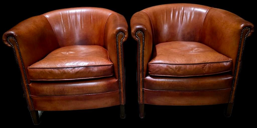 2 Chesterfield Bendic Club Fauteuils Cognac Leer + BEZORGING