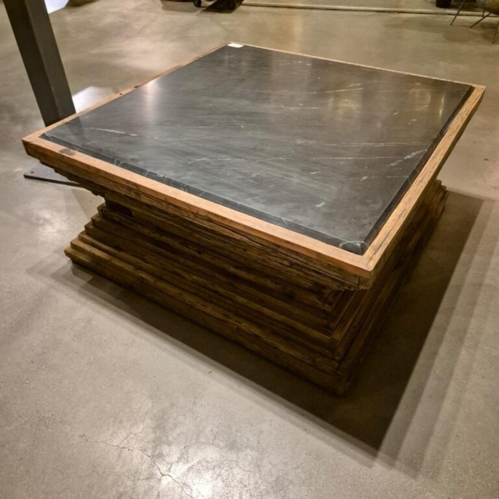 25036 Salontafel Teak Marmer 1,00 m x 1,00 m, Ophalen, 50 tot 100 cm, Nieuw, 50 tot 100 cm