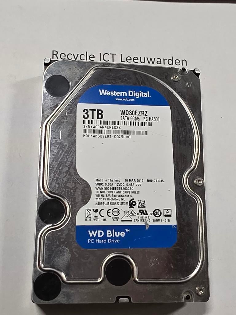 Western digital 3tb 3000gb pc hdd hardeschijf blue, Intern, Gebruikt, Desktop, SATA